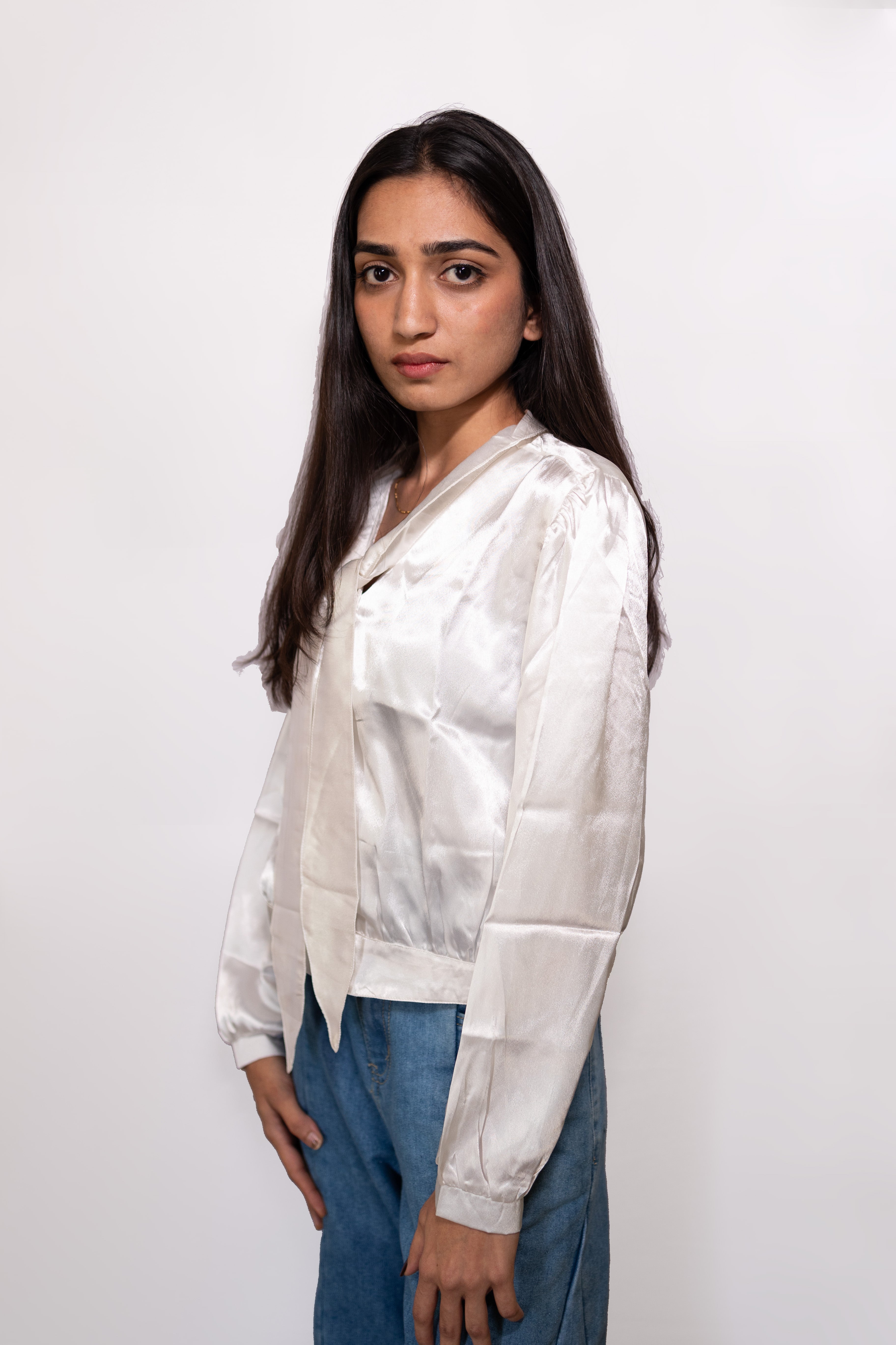 Puff Sleeve Satin Top - AZZLIAS WARDROBE